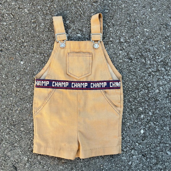 Vintage 70s Health-Tex Tan Boys Champ Short Overalls One Piece Size 3T - Picture 1 of 6